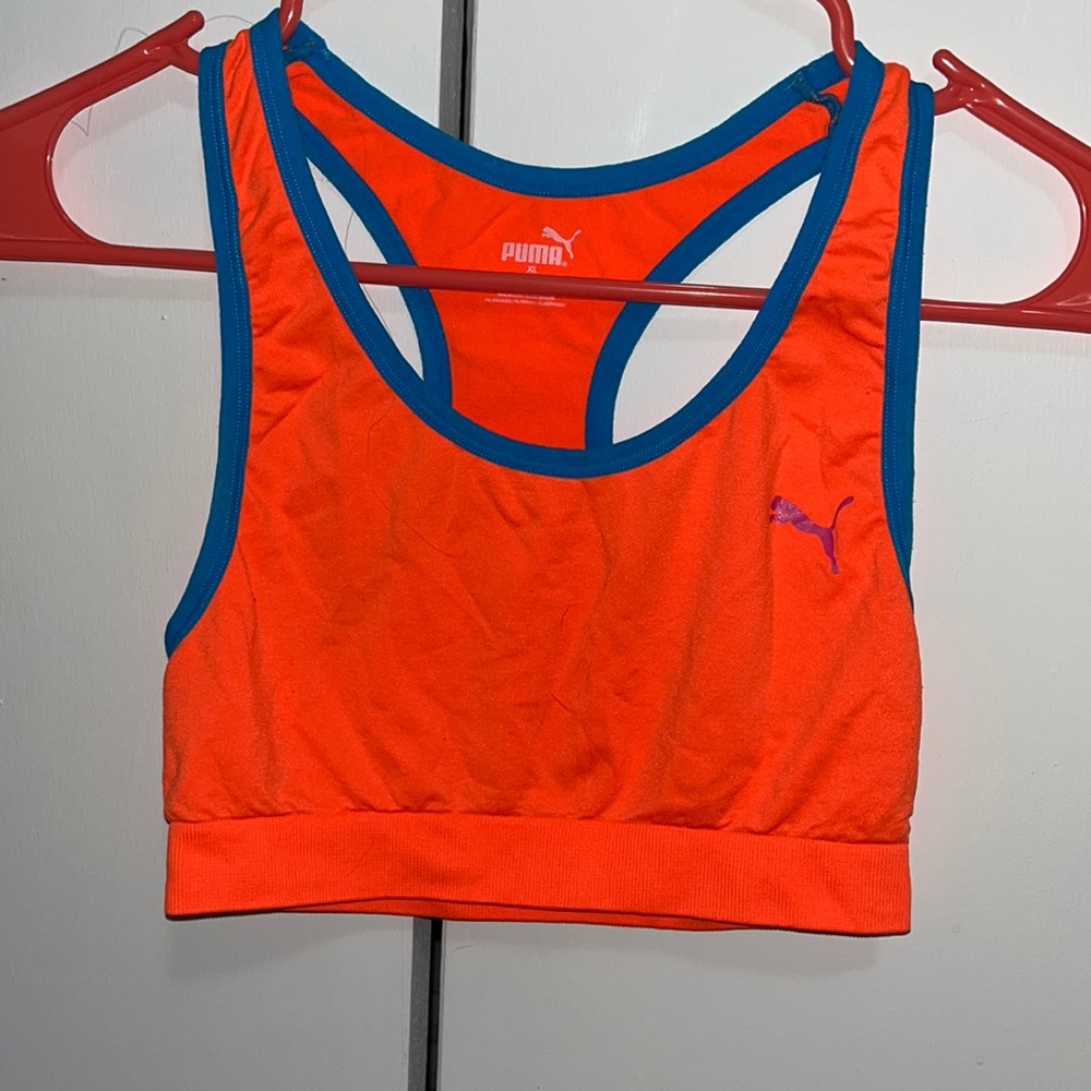 PUMA NEON SPORTS BRA UNPADDED ORANGE BLUE SZ XL
